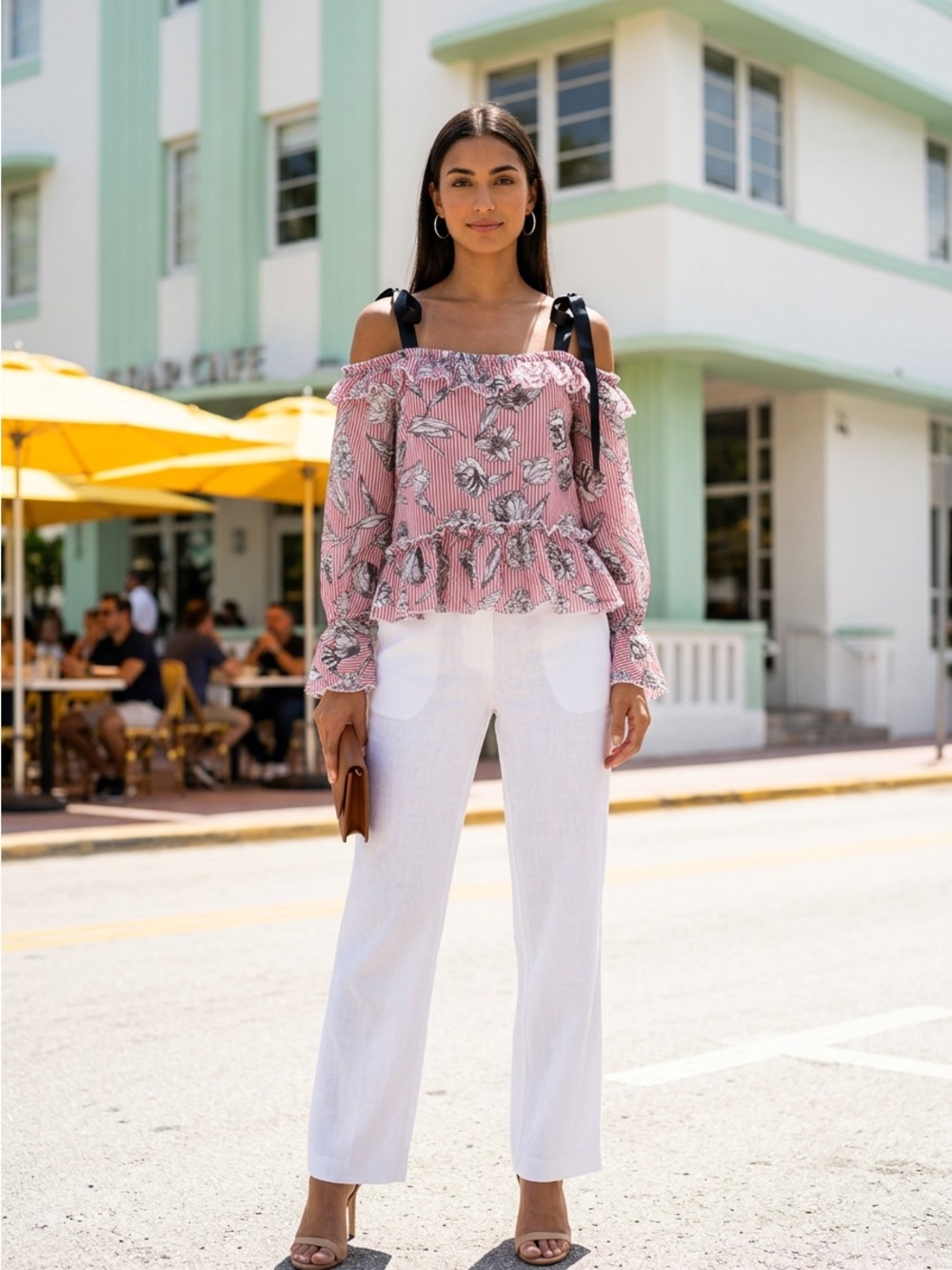 Romeo Juliet Couture Womens Large Pink Striped Floral Blouse $140
